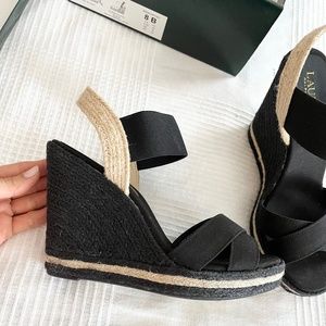 NWOT Ralph Lauren Elena Women's Size 8.5 Shoes Black Espadrille Wedge Sandal